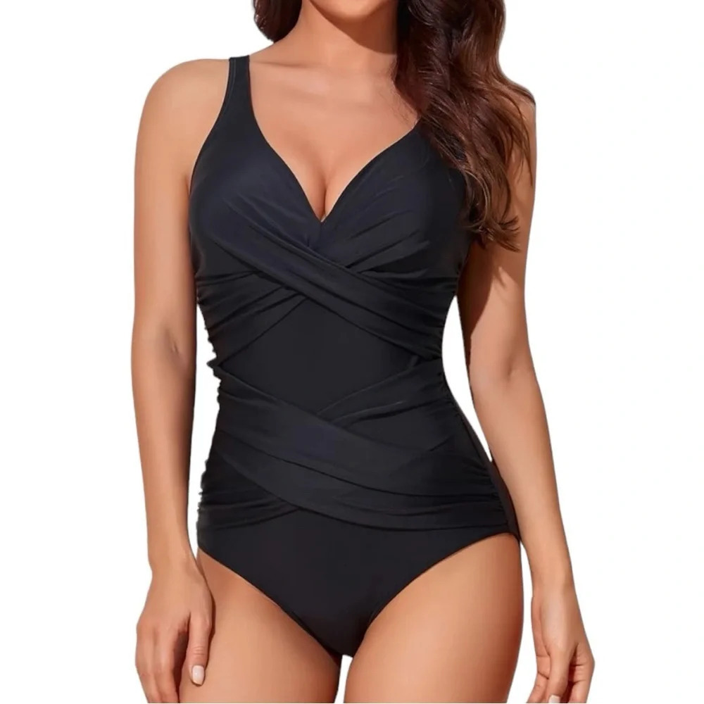 NWT Women’s Tummy Control Summer Swimsuit Adjustable Straps Retro Ruched Vintage